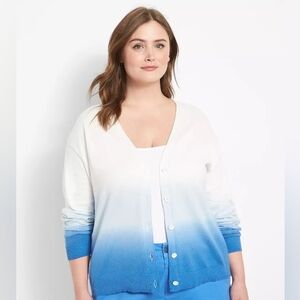 Lane Bryant Blue Ombre Dip Dye Button Front Cardigan Sweater Size 22/24